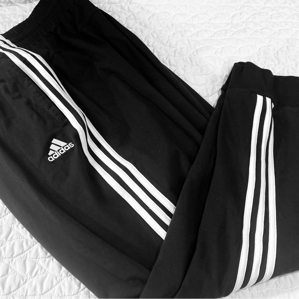 Adidas Women's Black Joggers with White Stripes